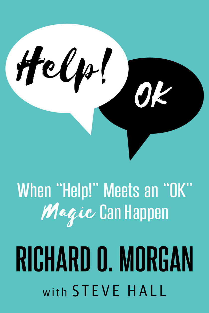 Help! OK A white speech bubble says "Help!" while a black speech bubble responds with "OK"